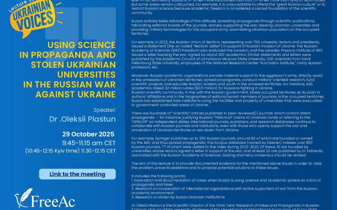 Using Science in Propaganda and Stolen Ukrainian Universities in the Russian War against Ukraine